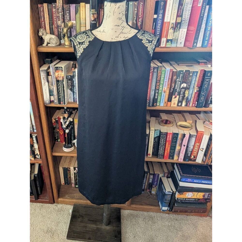 Tory Burch Dress 6 Navy Blue Silver Embellished Chiffon Mini Pleated Women’s